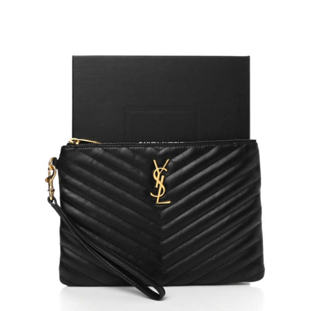 YSL Matelasse calfskin chevron wristlet